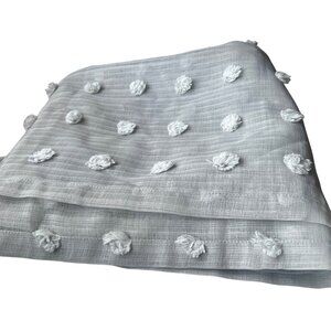 Textured Lightweight Gray Curtain Panel With Woven Pom-Pom Design 96X50 Weighted